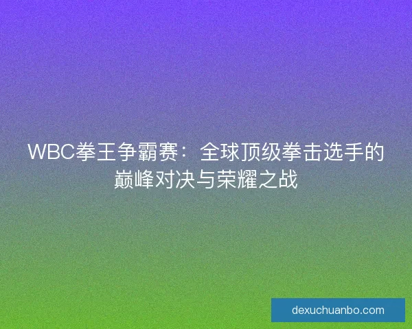 WBC拳王争霸赛：全球顶级拳击选手的巅峰对决与荣耀之战